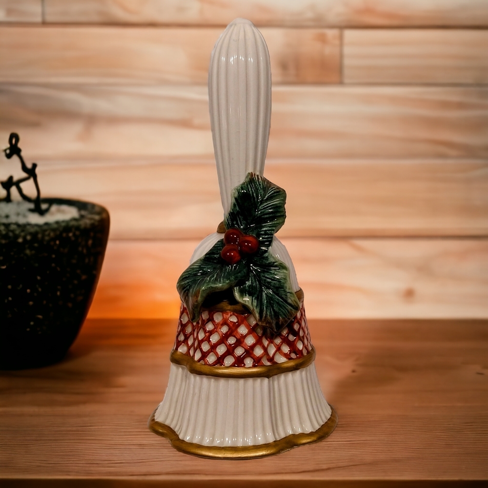FITZ AND FLOYD Essentials Holly Berry Christmas Holiday bell no box perfect cond